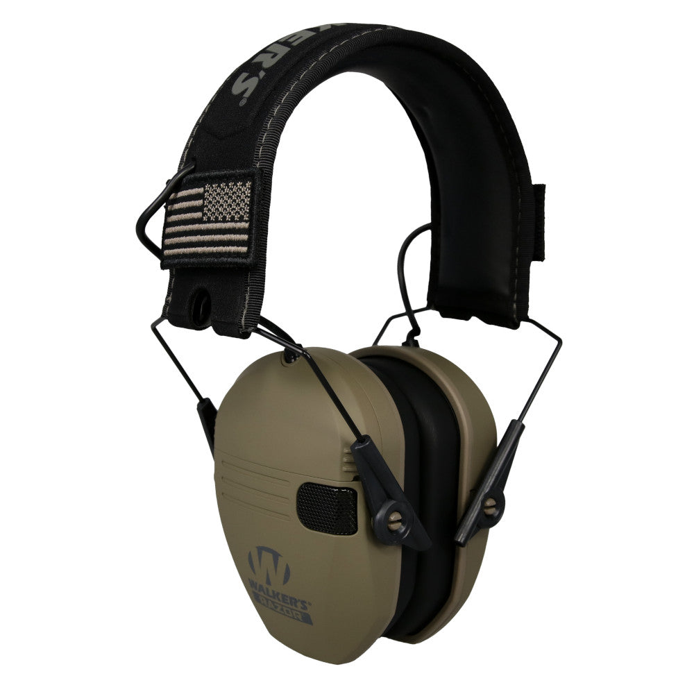 Walker's Razor Electronic Earmuff FDE Includes 2 Morale Patches GWP-RSEMPAT-FDE - California Shooting Supplies