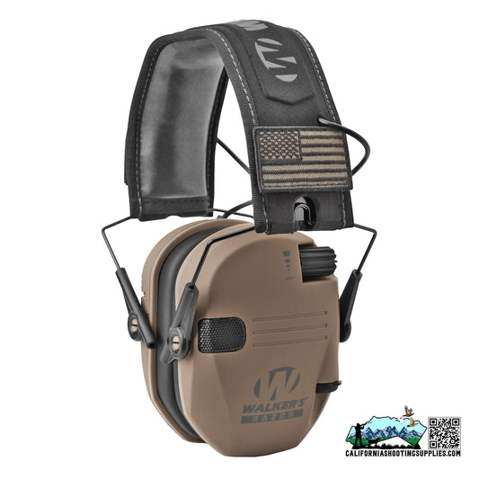 Walker's Razor Electronic Earmuff FDE Includes 2 Morale Patches GWP-RSEMPAT-FDE - California Shooting Supplies