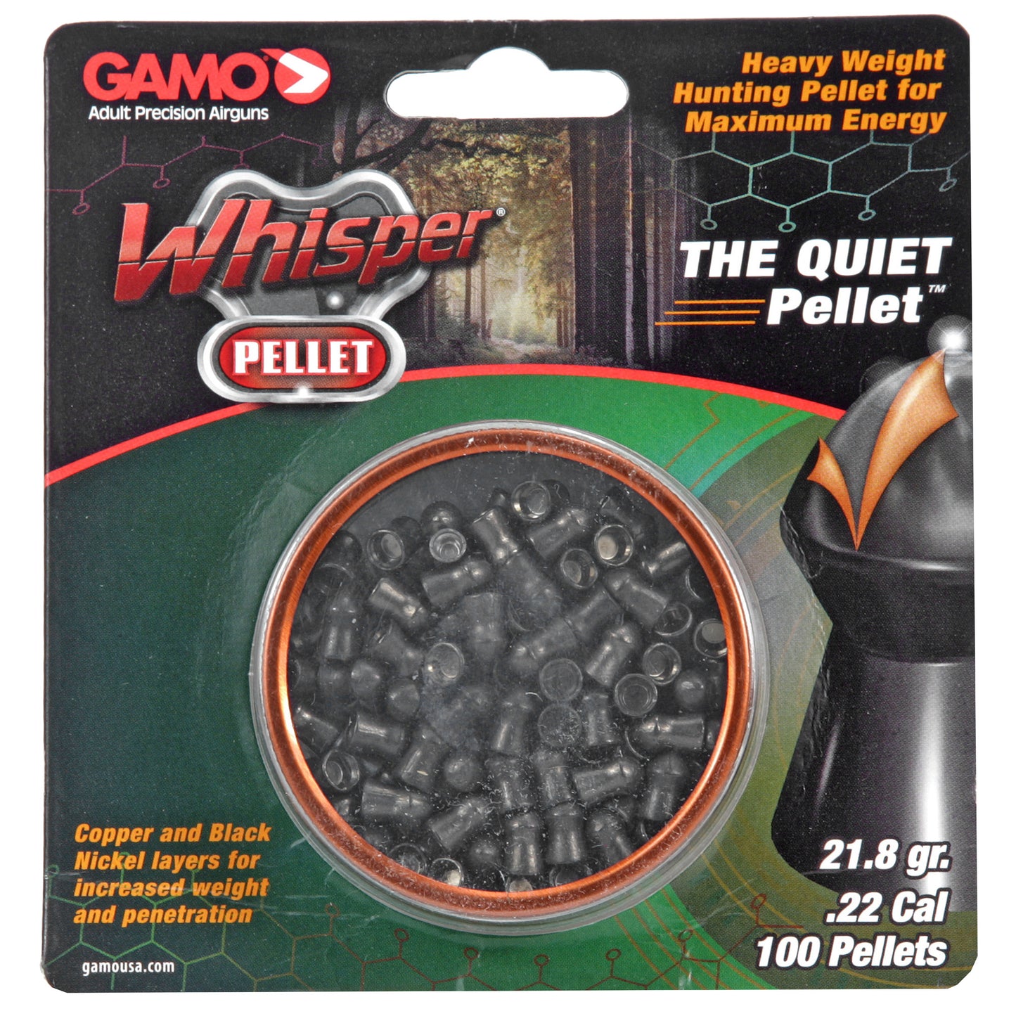 Gamo Whisper .22 Pellet Heavy Weight Quiet Blister Card 100/Pack 632272354 - California Shooting Supplies