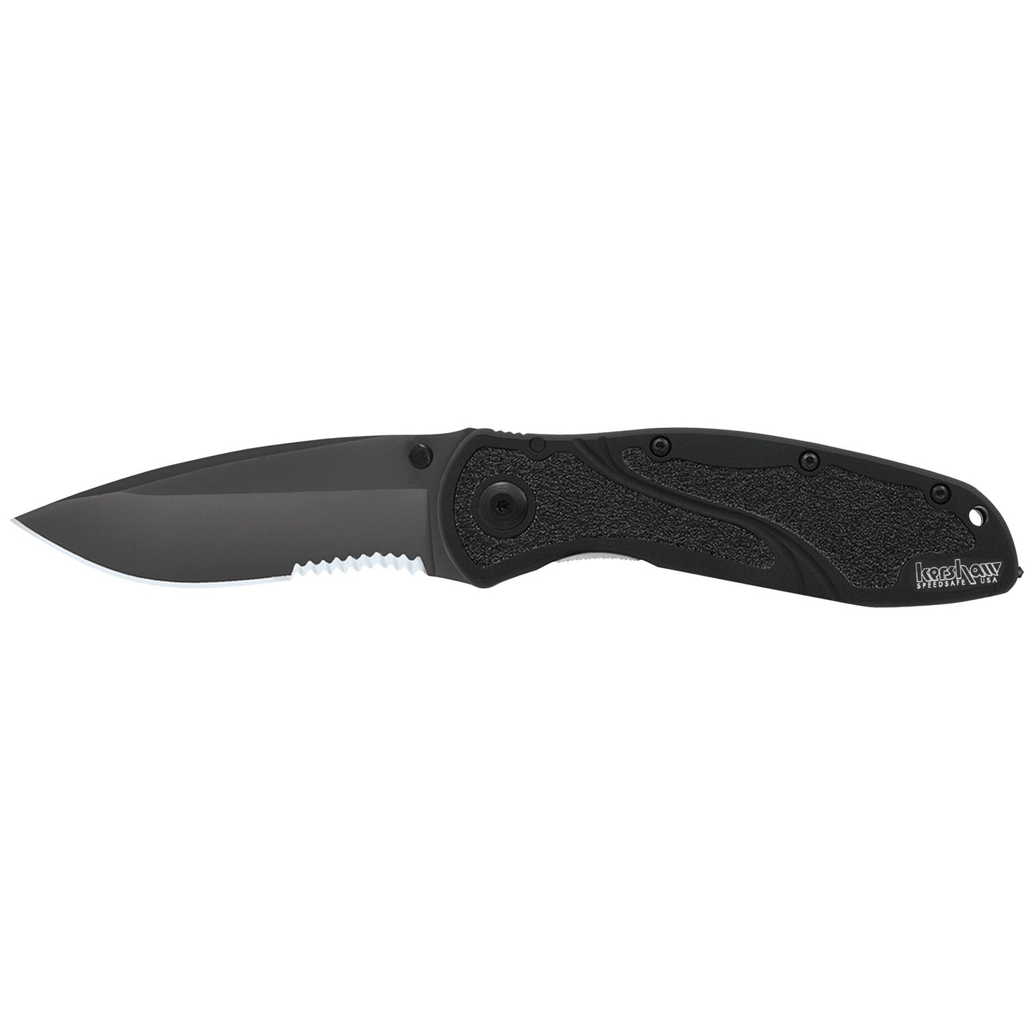 Kershaw Blur Glass Breaker 3" Folding Knife Partially Serrated 1670GBBLKST - California Shooting Supplies