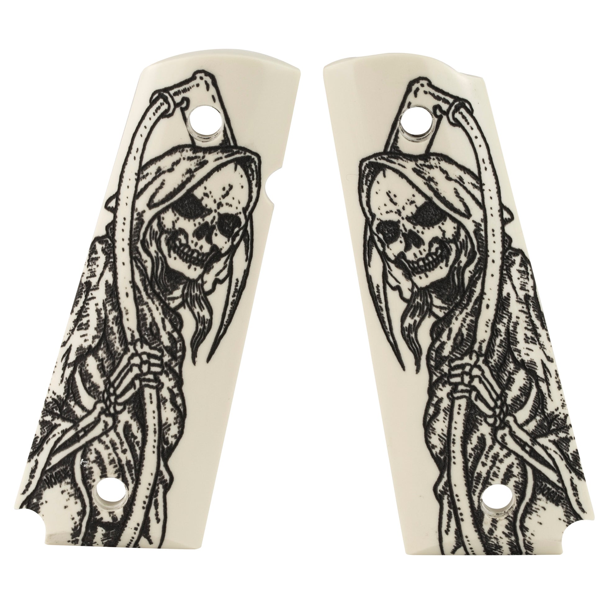 Hogue Polymer Grip Reaper Scrimshaw Fits 1911 Govt Model Ambi Cut Ivory 45029  - California Shooting Supplies