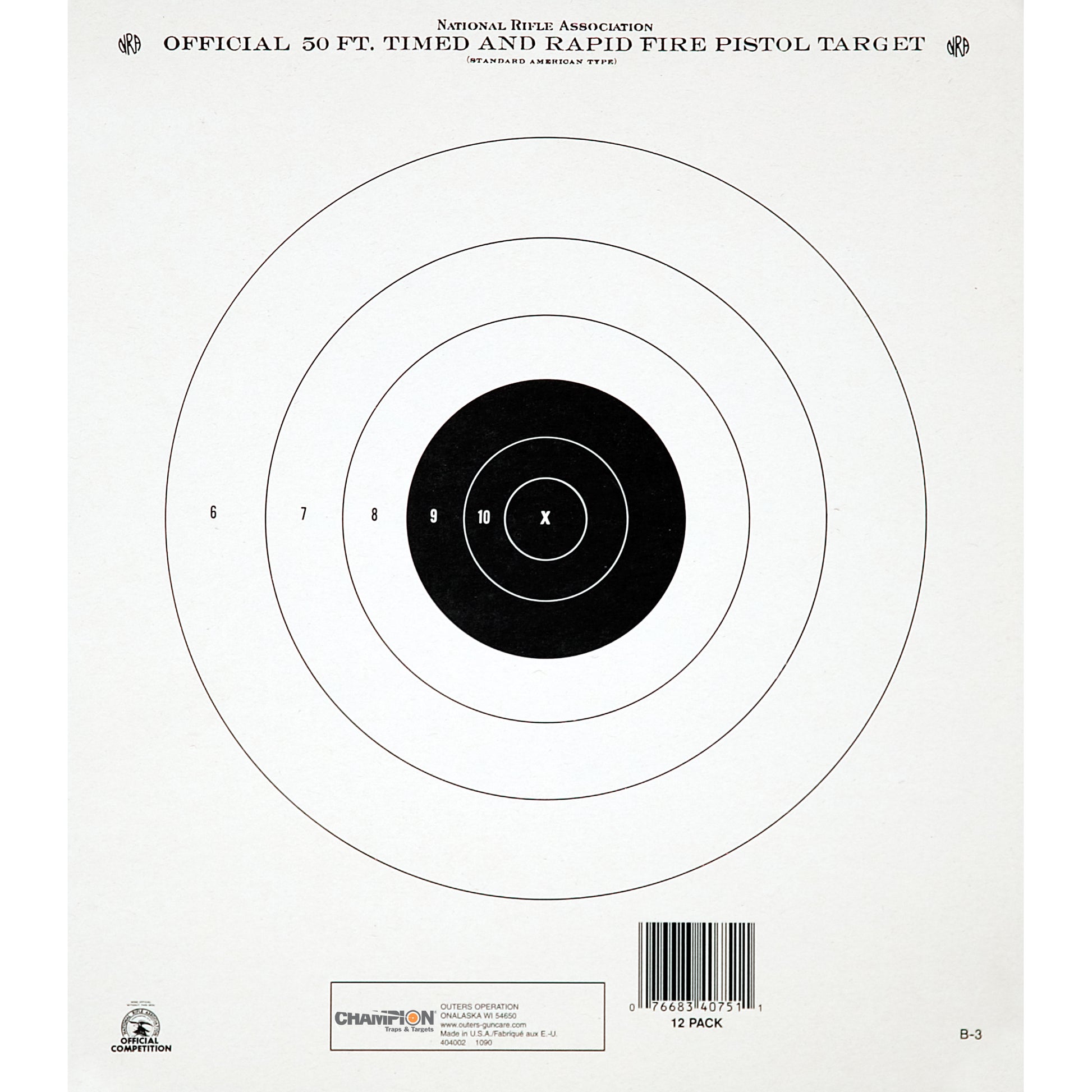 Champion GB3 NRA Target 50 Feet Pistol Timed & Rapid Fire 12 Pack 40751 - California Shooting Supplies