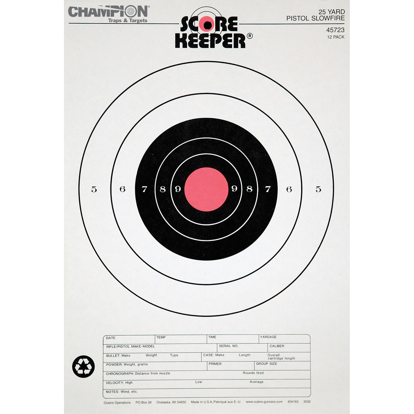 Champion Orange Bullseye Scorekeeper Target 25 Yard Pistol Fire 12 Pack 45723 - California Shooting Supplies