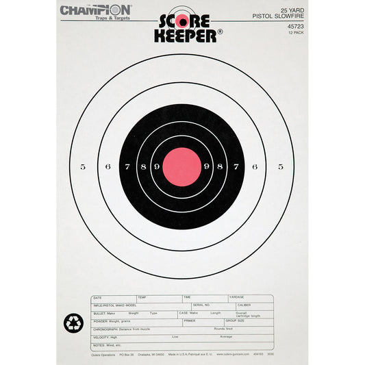 Champion Orange Bullseye Scorekeeper Target 25 Yard Pistol Fire 12 Pack 45723 - California Shooting Supplies