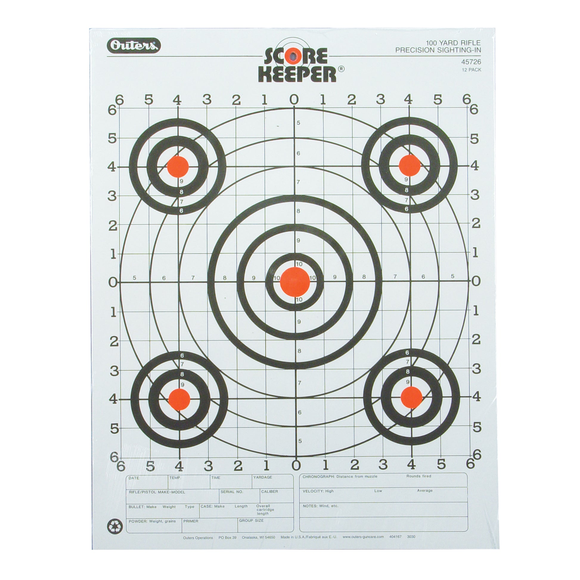 Champion Orange Bullseye Scorekeeper Target 100 Yd Rifle Sight-In 12 Pack 45726 - California Shooting Supplies