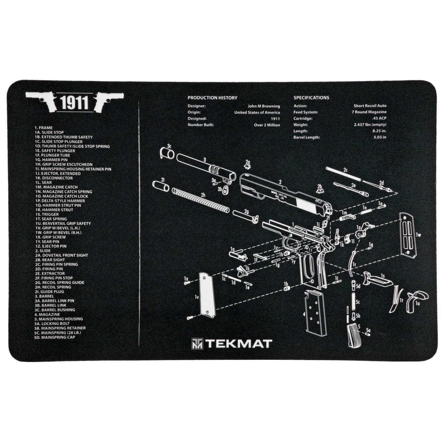 TekMat 1911 Pistol Mat 11x17 With Microfiber TekTowel Black TEK-R17-1911 - California Shooting Supplies