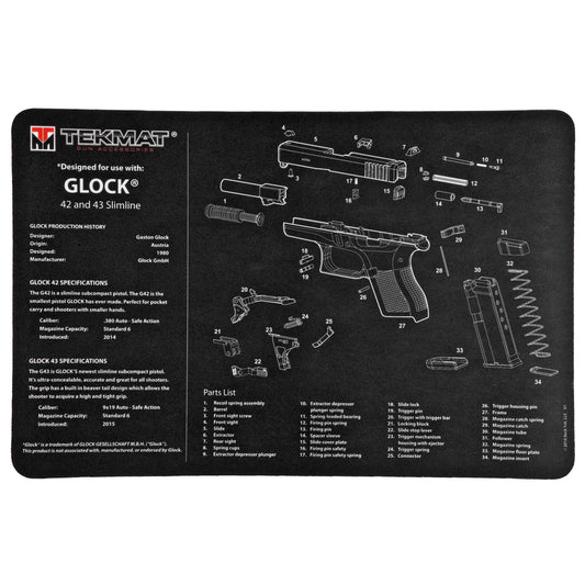 TekMat Pistol Mat Glock 42/43 11x17 With Microfiber TekTowel TEK-R17-GLOCK-42/43 - California Shooting Supplies