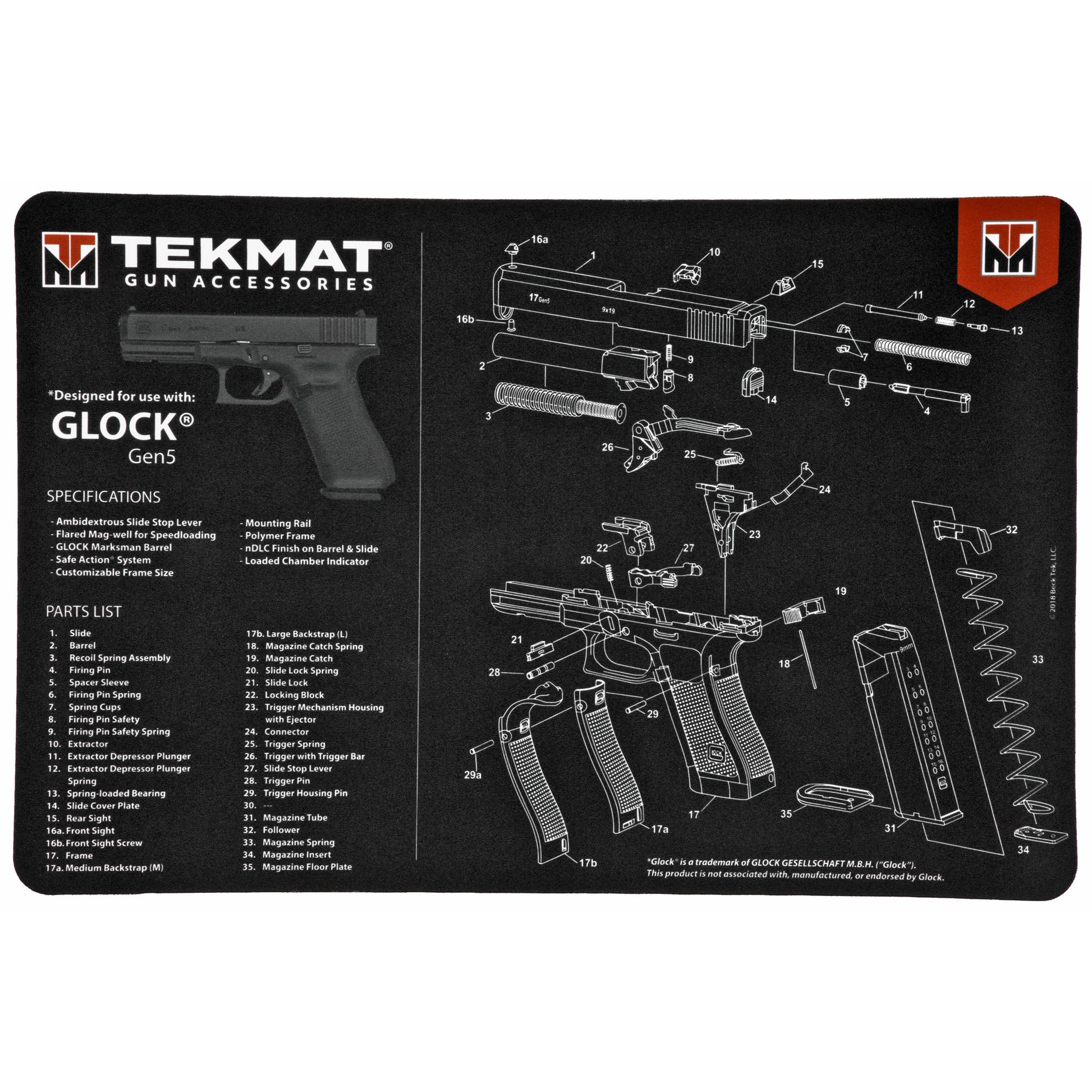 TekMat Pistol Mat For Glock Gen5 11x17 With Microfiber TekTowel TEK-R17-GLOCKG5 - California Shooting Supplies