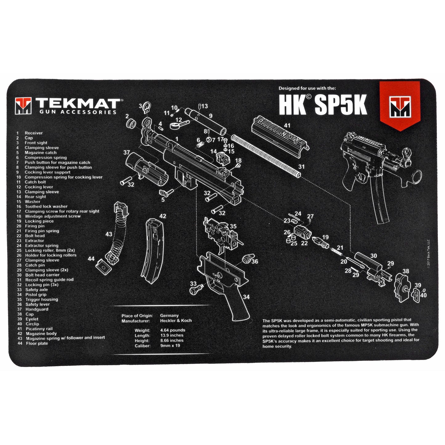 TekMat Pistol Mat For H&K SP5K 11x17 With Microfiber TekTowel TEK-R17-HK-SP5K - California Shooting Supplies