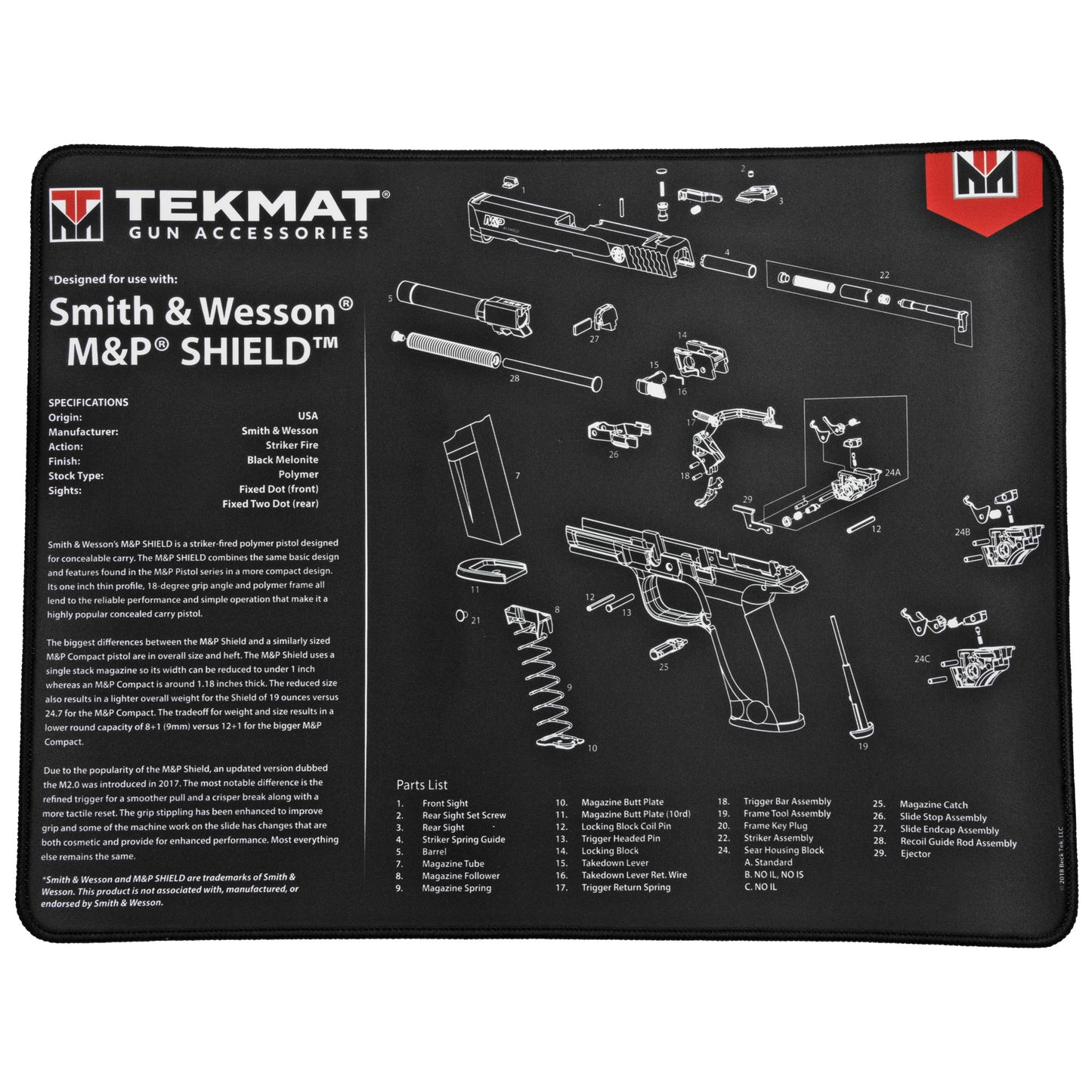 TekMat S&W M&P SHIELD Ultra Premium Gun Cleaning Mat 15x20 TEK-R20-SW-MP-SHIELD - California Shooting Supplies