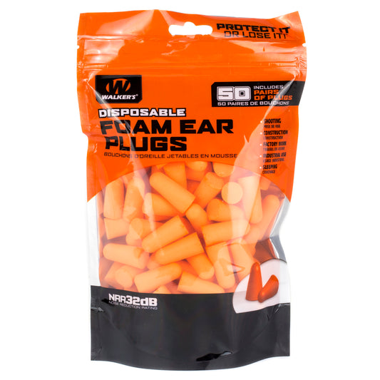 Walker's Ear Plug Foam Orange 50 Pairs Per Bag GWP-FP50-BAG - California Shooting Supplies