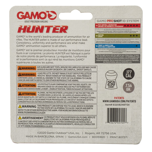 Gamo Hunter .177 Pellets Round Nose 250 Count 6320824BT54 - California Shooting Supplies