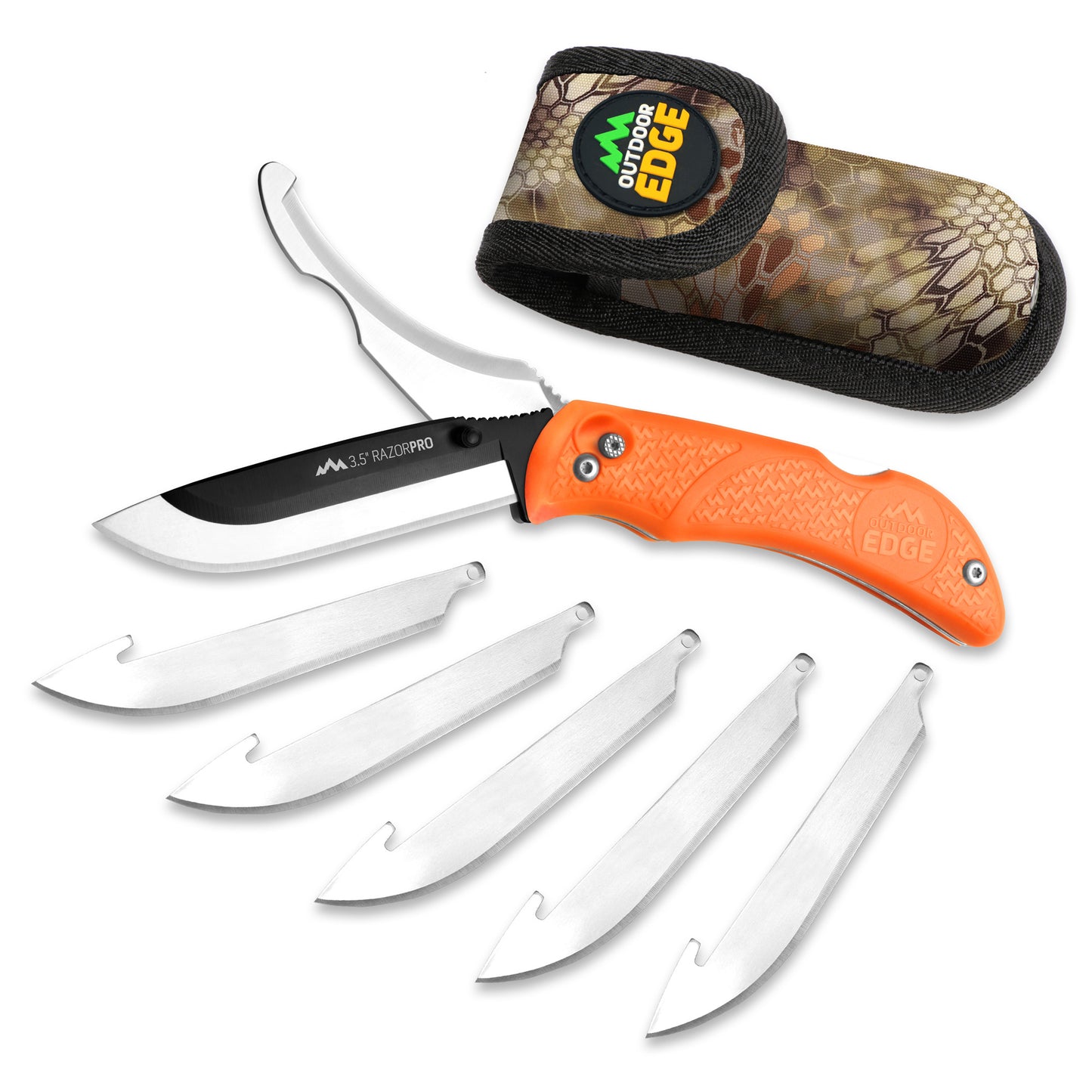 Outdoor Edge Razor Pro 3.5" Folding Knife Plain Edge Steel Orange 6 Blades RO20C - California Shooting Supplies