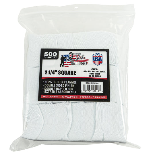 Pro-Shot Products Patch .38-.45Cal/20-410 Guage 2 1/4 Square 500 Pack 214-500 - California Shooting Supplies