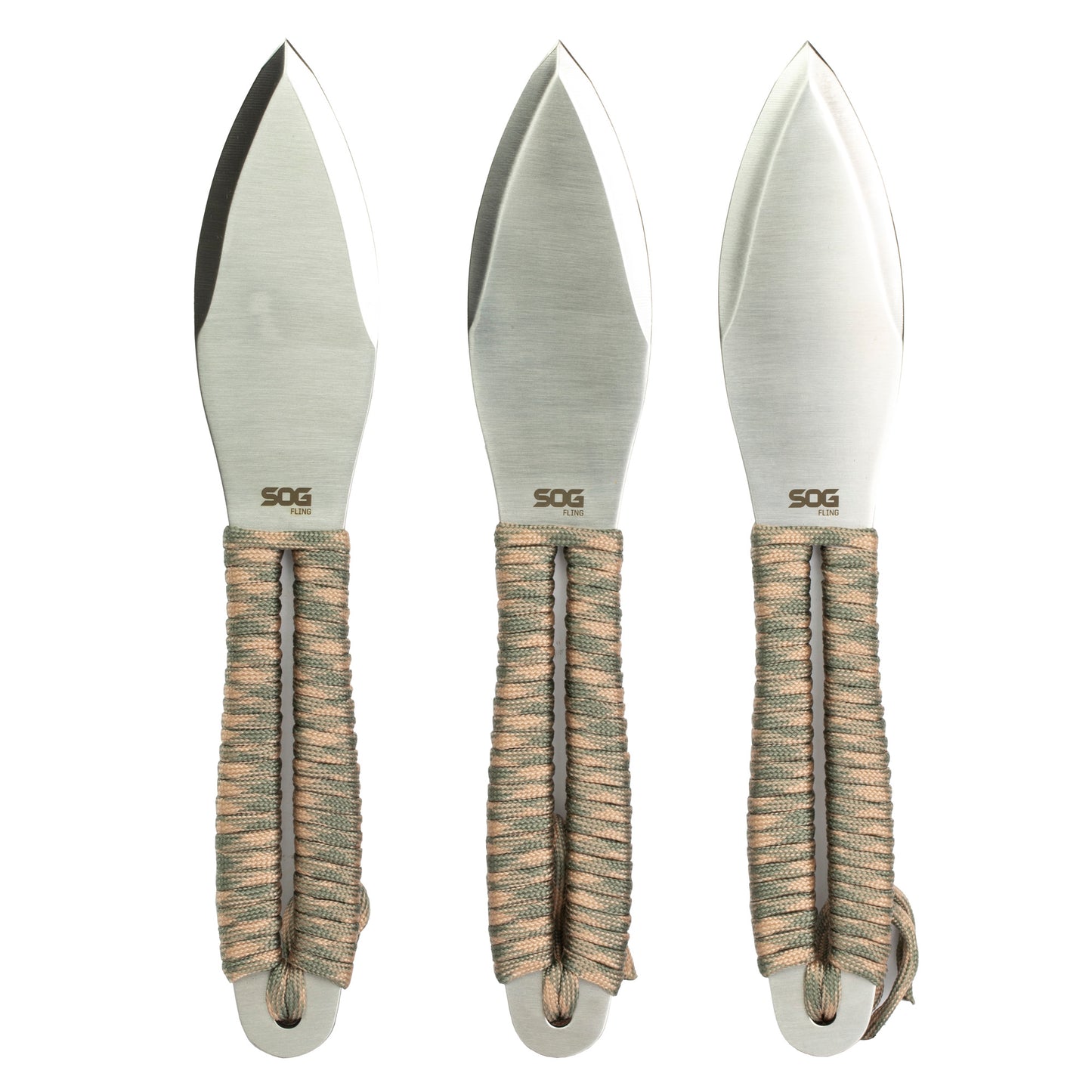 SOG Fling 4.4" Throwing Knife Straight Edge Tan Silver 3 Pack SOG-FX41N-CP - California Shooting Supplies