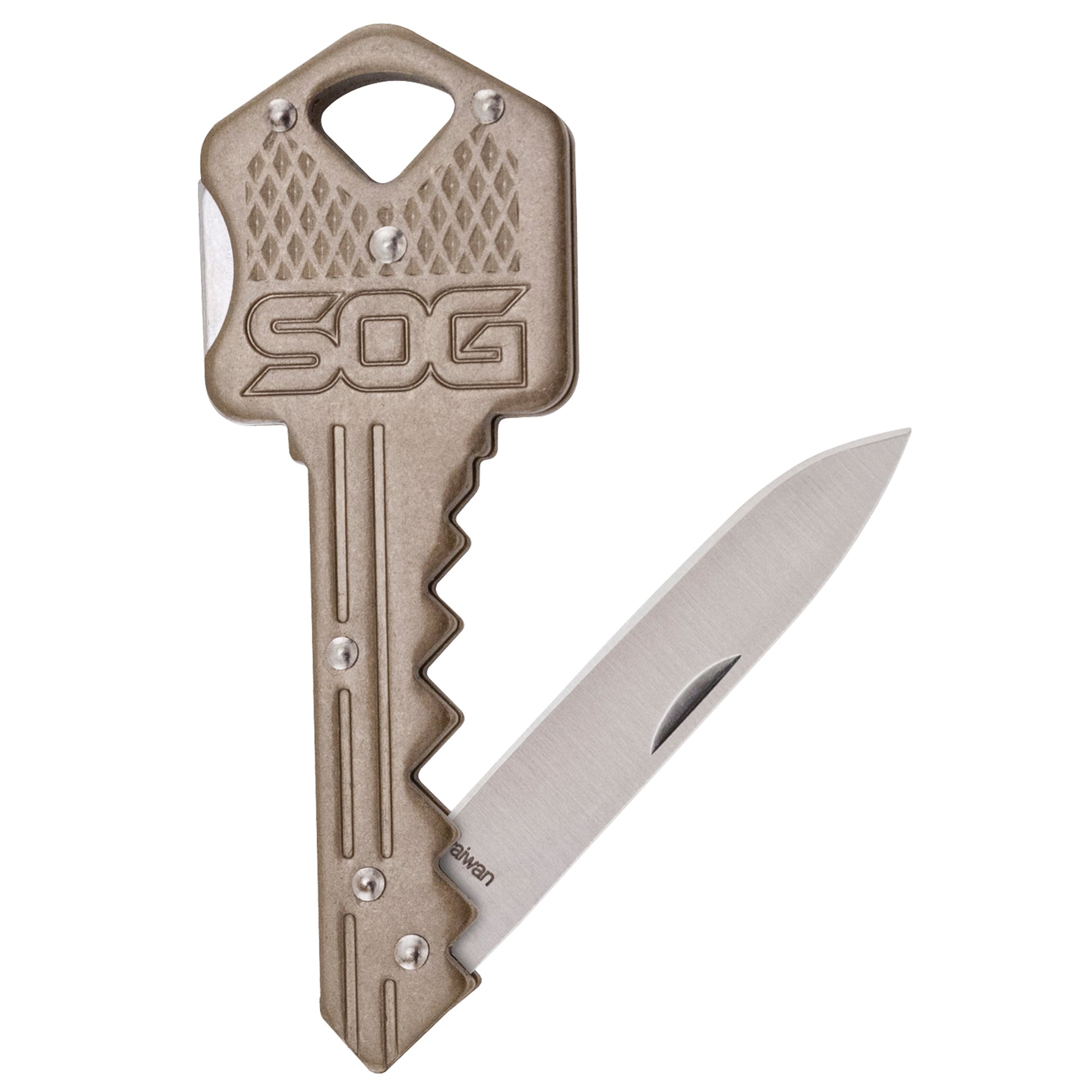 SOG Folding Key 1.5" Folding Knife Straight Edge Brass Steel Silver SOG-KEY102-C - California Shooting Supplies