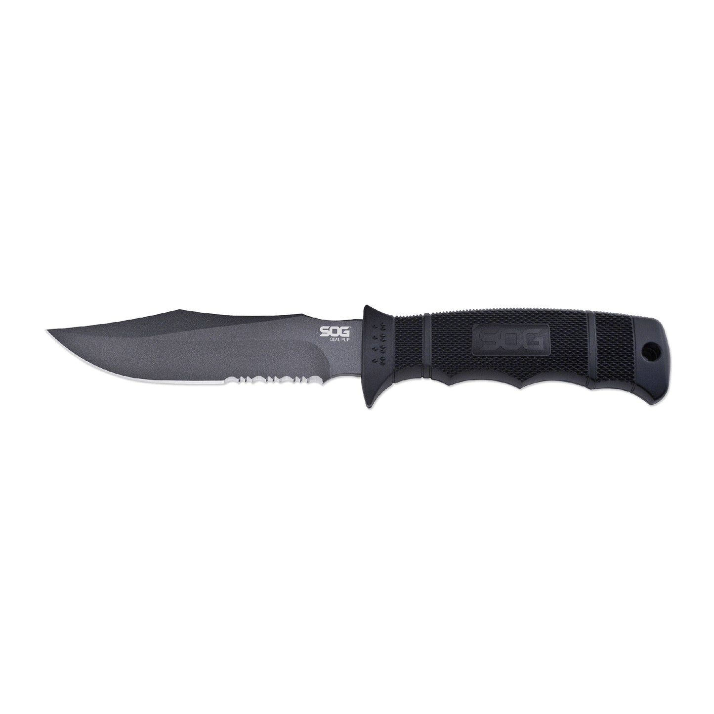 SOG Seal Pup 4.7" Fixed Blade Partially Serrated Clip Point Black SOG-M37N-CP - California Shooting Supplies