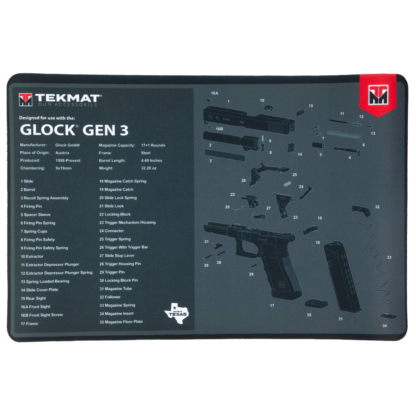 TekMat Original Mat For Glock G3 Cleaning Mat 11x17 TEK-R17-GLOCK-G3 - California Shooting Supplies