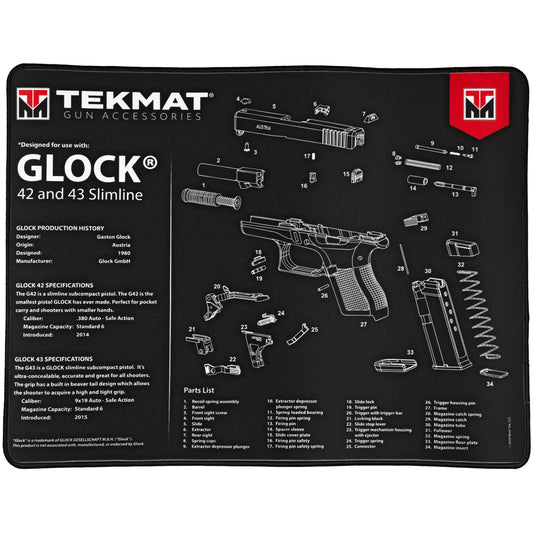 TekMat Ultra Mat For Glock 42/43 Cleaning Mat 15x20 TEK-R20-GLOCK-42-4 - California Shooting Supplies