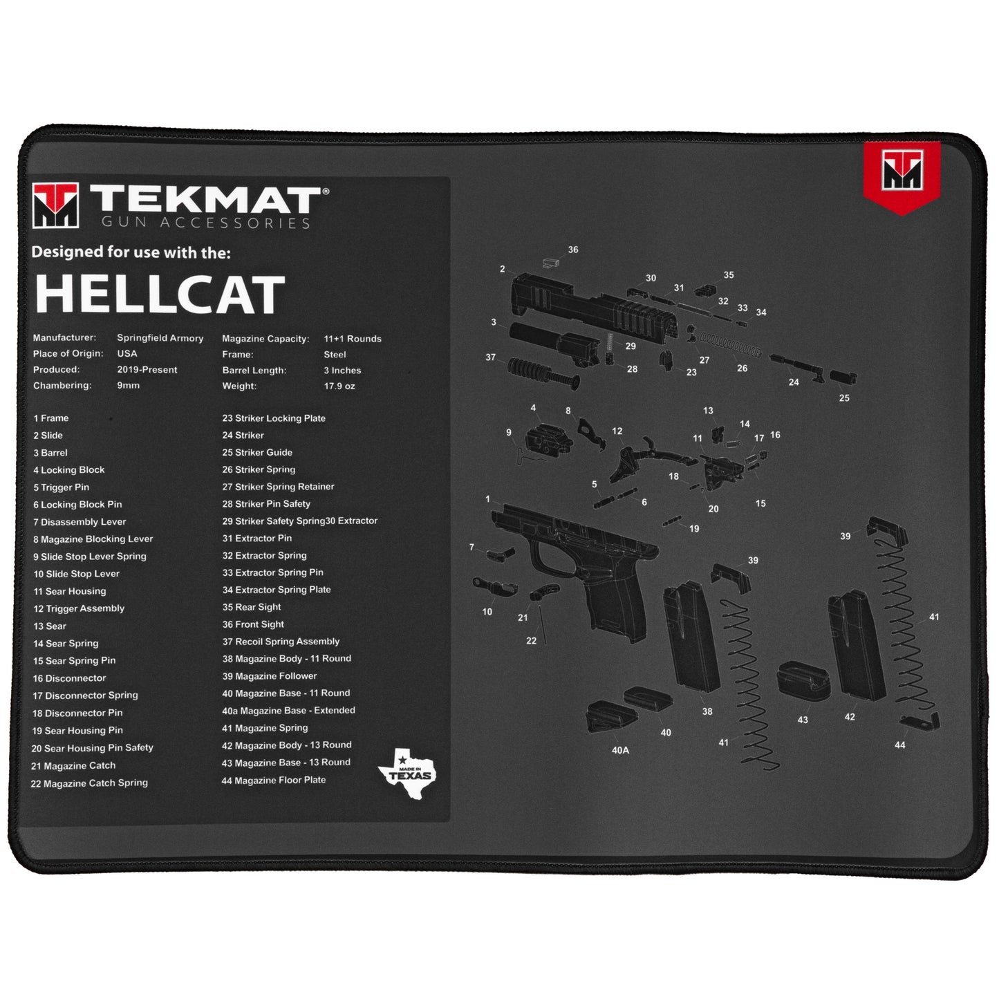 TekMat Ultra Mat Springfield Hellcat Cleaning Mat 15X20 Black TEK-R20-HELLCAT - California Shooting Supplies